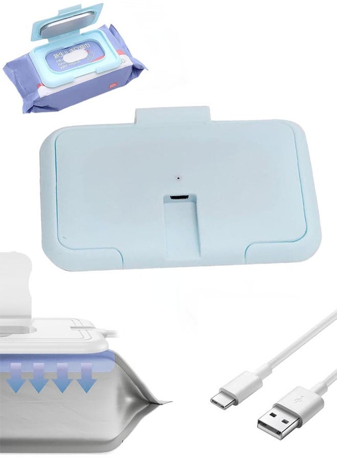 Baby Wipe Warmer, Wipe Warmer Thermostat Temperature Double Layers Cover Portable USB Wet Wipe Heater for Home,Light Blue - Image 1